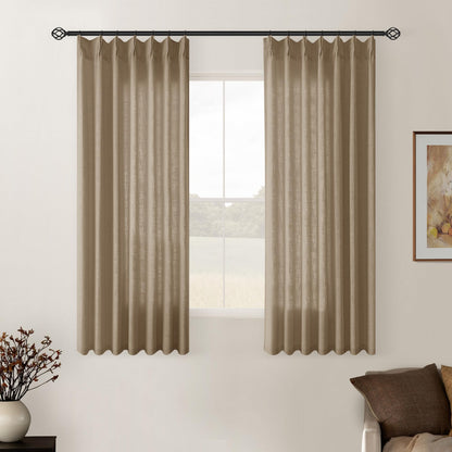 TWODRAPES Natural Pinch Pleated Linen Semi Sheer 84 Inch Curtains 2 Panels