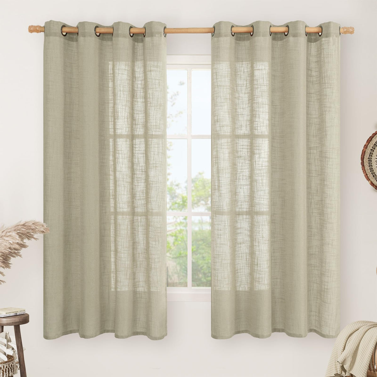 LAMIT Cream Ivory Linen Semi Sheer Curtains 84 inch Length for Bedroom
