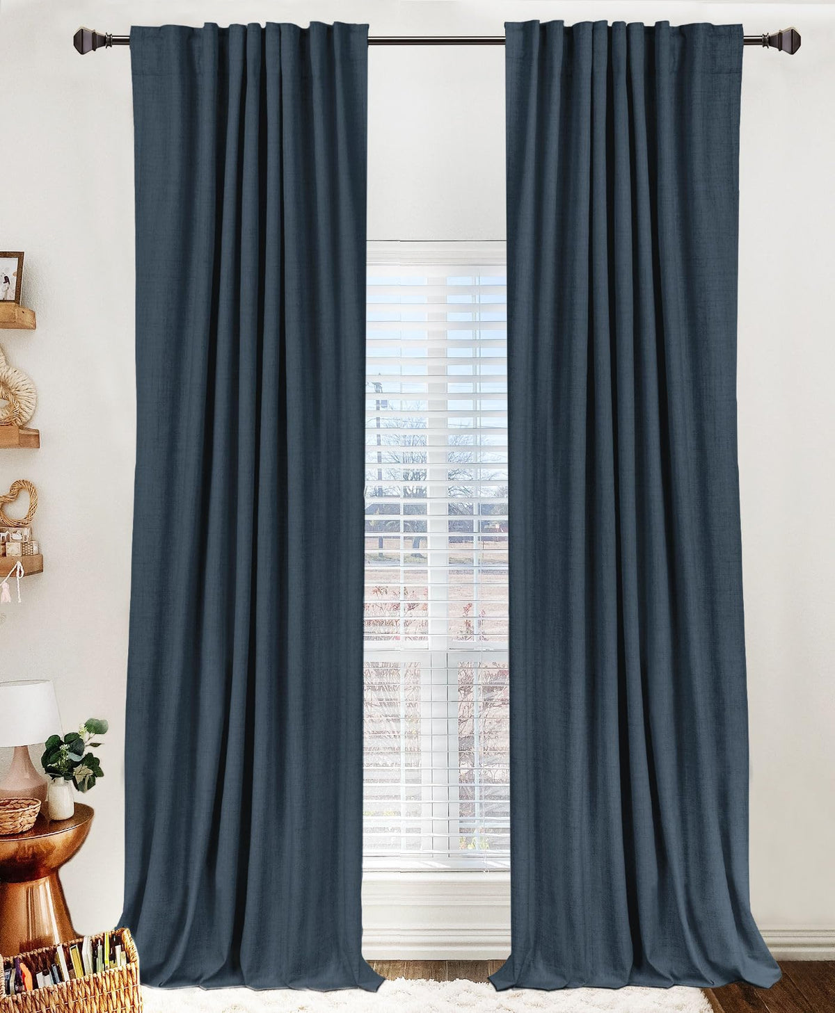 Linen Total Blackout Curtains for Bedroom Living Room 84 Inch, Cream