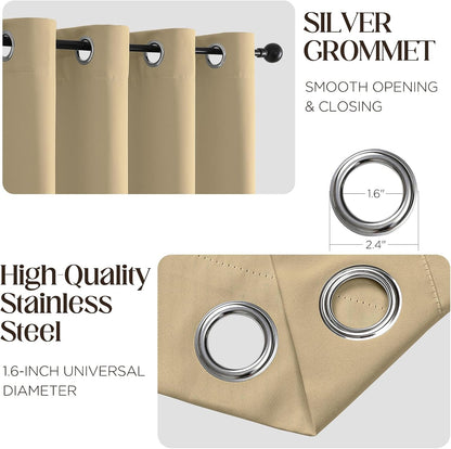 CUCRAF Beige Blackout Curtains 84 inch Length 2 Panels Set, Room Darkening Drapes for Living Room Bedroom, Thermal Insulated Light Blocking Grommet Window Curtain (W52 x L84 Inch)