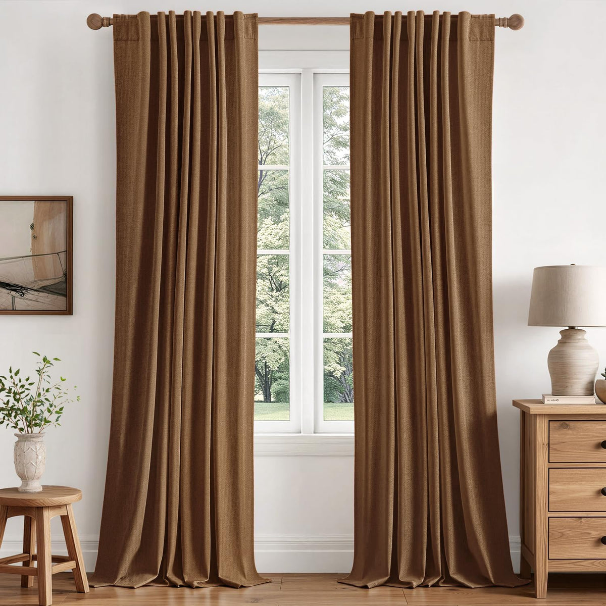 MIULEE 100% Blackout Linen Curtains for Bedroom 40W x 84L Cream 2 Panels