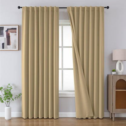 Joydeco Blackout Curtains for Bedroom, Black out curtains 96 inch long 2 Panels, Long Black Drapes with Rod Pocket Back Tab, Room Darkening Noise Reducing & Wrinkle-Free Drapes for Living Room Windows