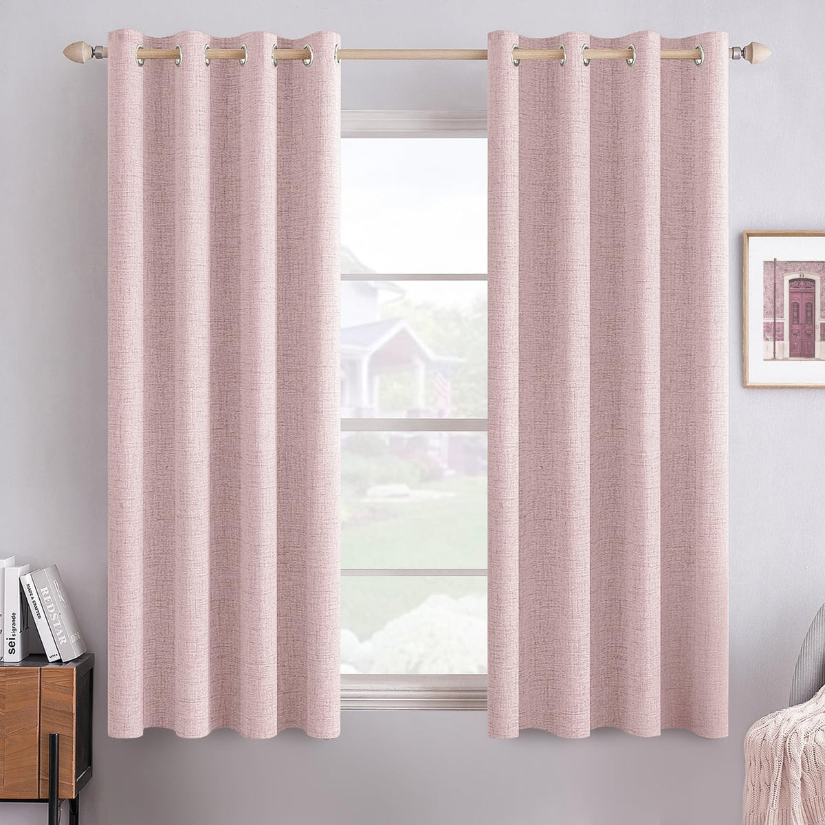 MIULEE 100% Blackout Linen Curtains for Bedroom 52x84 Inches Natural Beige