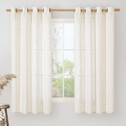 LAMIT Cream Ivory Linen Semi Sheer Curtains 84 inch Length for Bedroom