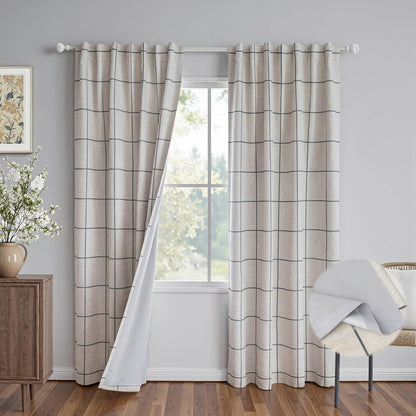 100% Blackout Curtains 84 inch Length Faux Linen (W52 x L84, Beige)
