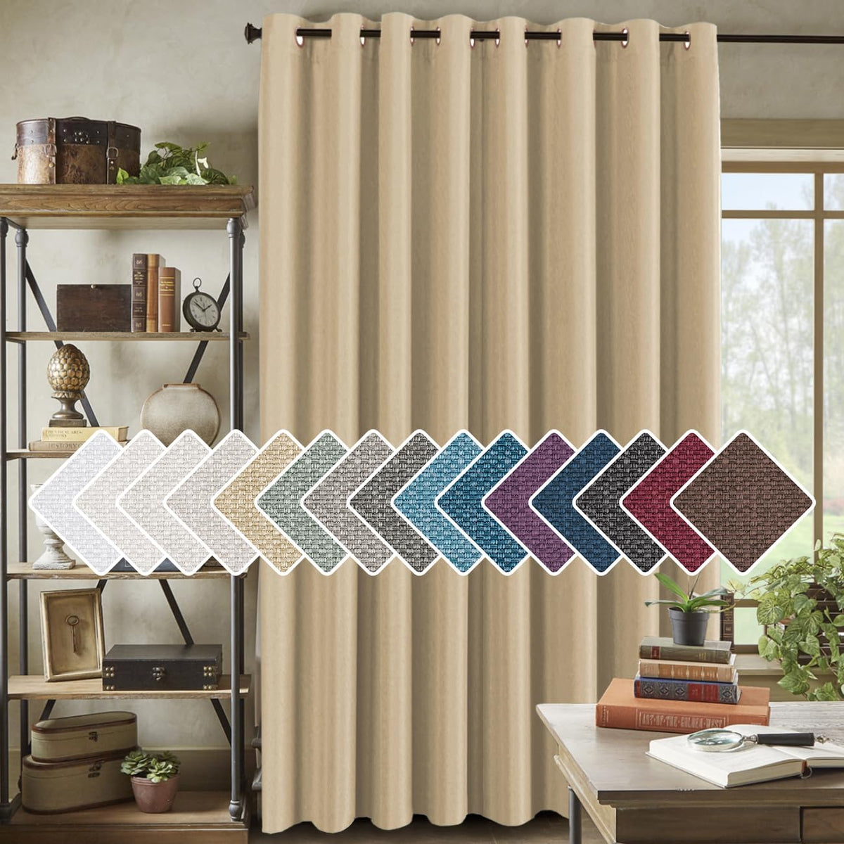 H.VERSAILTEX Linen Blackout Curtain 84 Inches Long for Bedroom/Living Room Thermal Insulated Grommet Linen Look Curtain Drapes Primitive Textured Burlap Effect Window Drapes 1 Panel - Heather Ivory