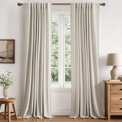 MIULEE 100% Blackout Linen Curtains for Bedroom 40W x 84L Cream 2 Panels