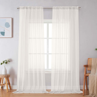 Simplebrand Black Sheer Curtains 84 Inches Long 2 Panels for Living Room