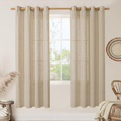 LAMIT Cream Ivory Linen Semi Sheer Curtains 84 inch Length for Bedroom