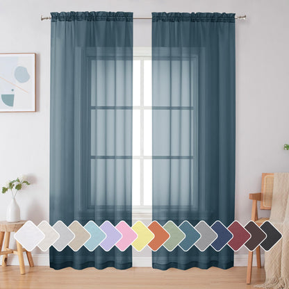 Simplebrand Black Sheer Curtains 84 Inches Long 2 Panels for Living Room