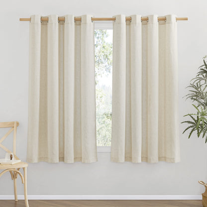 NICETOWN Natural Linen Curtains 84 inch Long 2 Panels Set, Grommet Top Thick Linen Burlap Semi Sheer Vertical Drapes Privacy Assured with Light Filtering for Bedroom/Living Room, W55 x L84