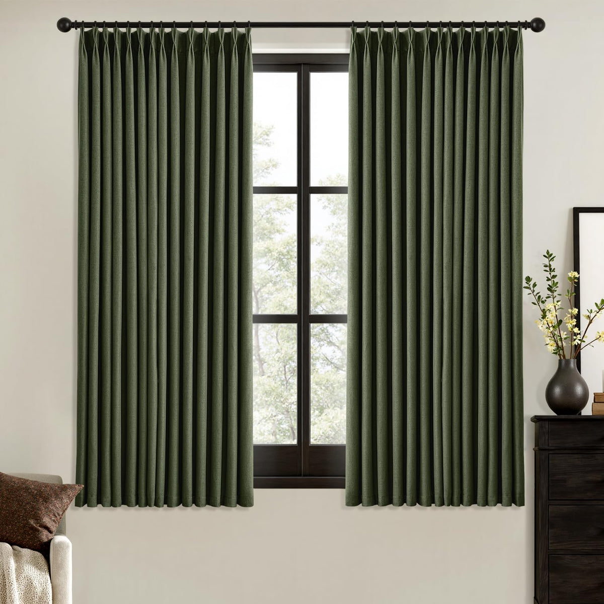 MIULEE Natural Pinch Pleated 100% Blackout Linen Curtains 40x84 Inches