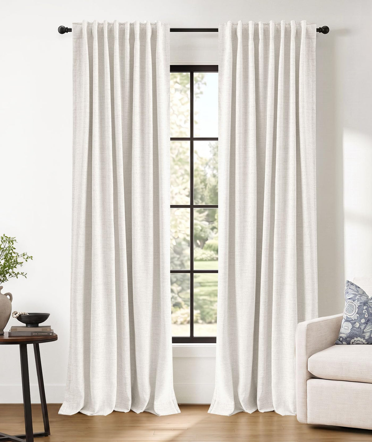 INOVADAY 100% Blackout Linen Curtains for Bedroom 50x84 Inches Cream