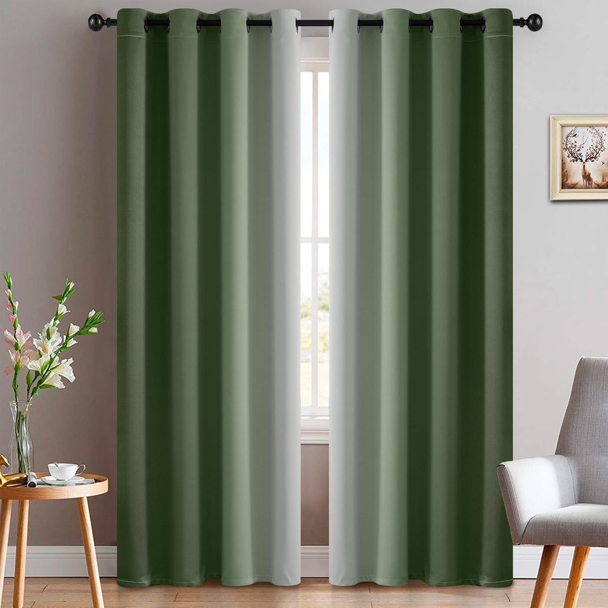 Yakamok Ombre Curtains Blue and Greyish White for Living Room,52Wx84L