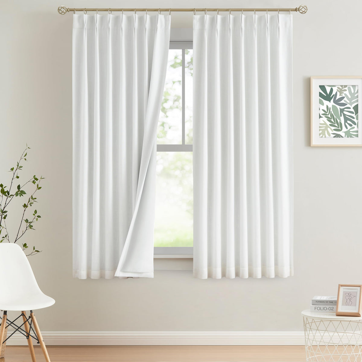 Vision Home Sand Pinch Pleated Full Blackout Curtains Linen Blended Room Darkening Window Curtains 95 inch for Living Room Bedroom Thermal Insulated Pinch Pleat Drapes with Hooks 2 Panel 40" Wx95 L