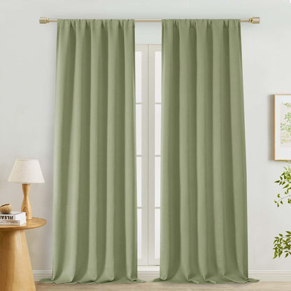 Lecloud Sage Green Room Darkening Curtains 54 Inch Length 2 Panels, Window Curtains for Bedroom, Energy Thermal Insulating Rod Pocket Curtain Drapes for Small Window, 40" W x 54" L
