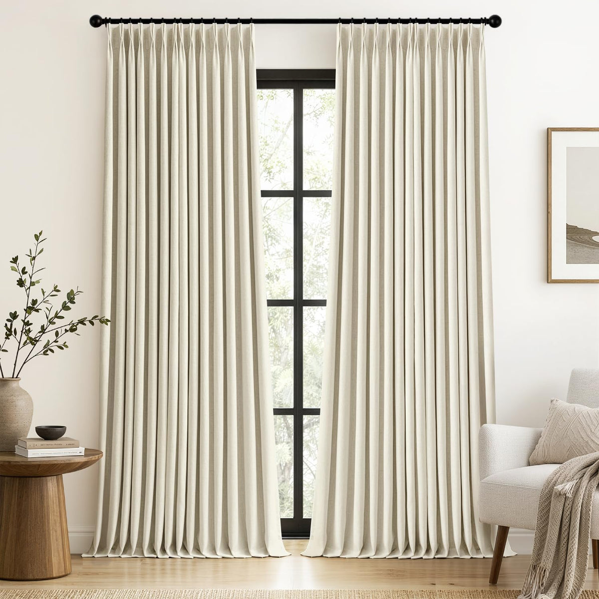 MIULEE Natural Pinch Pleated 100% Blackout Linen Curtains 40x84 Inches