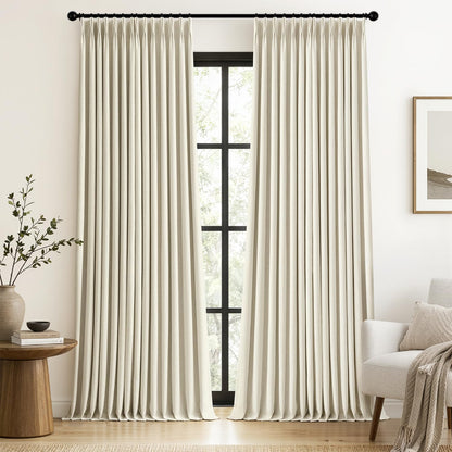 MIULEE Natural Pinch Pleated 100% Blackout Linen Curtains 40x84 Inches