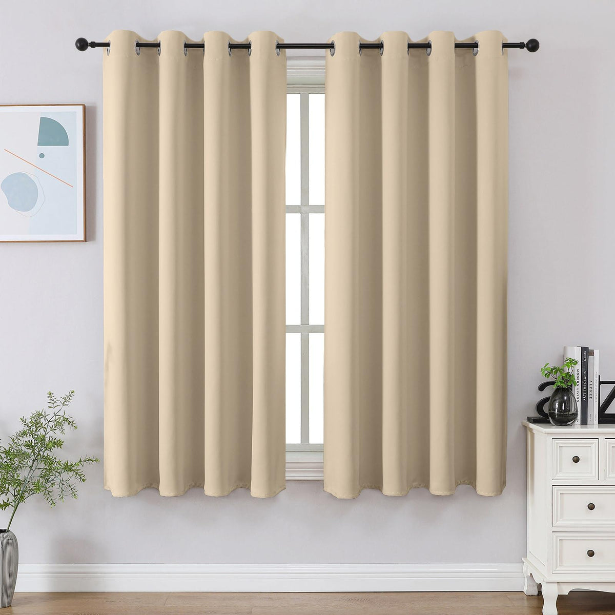 CUCRAF Beige Blackout Curtains 84 inch Length 2 Panels Set, Room Darkening Drapes for Living Room Bedroom, Thermal Insulated Light Blocking Grommet Window Curtain (W52 x L84 Inch)