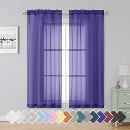 Simplebrand Black Sheer Curtains 84 Inches Long 2 Panels for Living Room