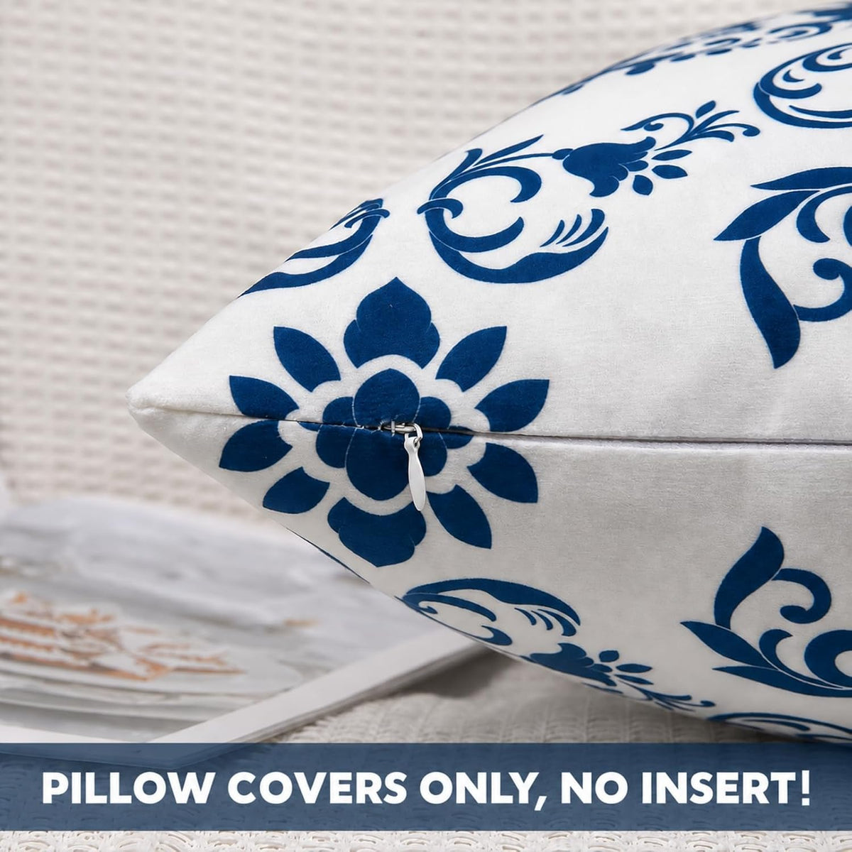 Coliuso Decorative Throw Pillow Covers 18x18 Set of 4, Blue Modern Simple Square Pillow Case Cushion Cover for Sofa Couch Farmhouse Outdoor Living Room (Blue, 18"x18")