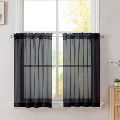 Simplebrand Black Sheer Curtains 84 Inches Long 2 Panels for Living Room