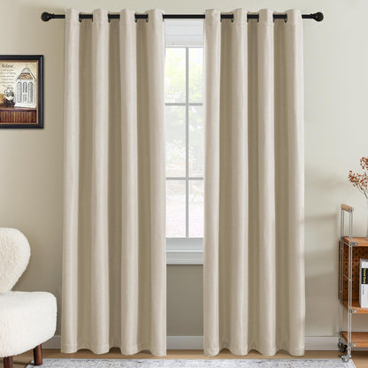 H.VERSAILTEX Linen Blackout Curtain 84 Inches Long for Bedroom/Living Room Thermal Insulated Grommet Linen Look Curtain Drapes Primitive Textured Burlap Effect Window Drapes 1 Panel - Heather Ivory