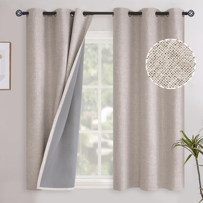 YoungsTex Linen Blackout Curtains 63 Inch Length Bedroom Beige Darkening