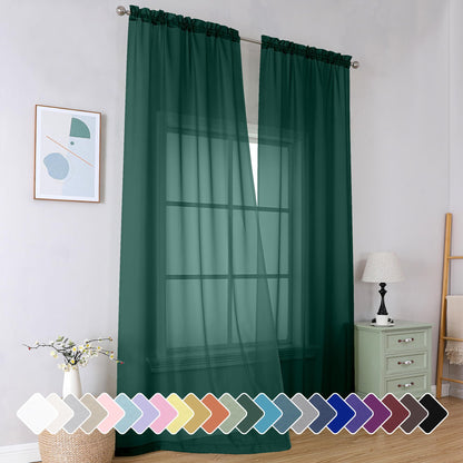 Simplebrand Black Sheer Curtains 84 Inches Long 2 Panels for Living Room