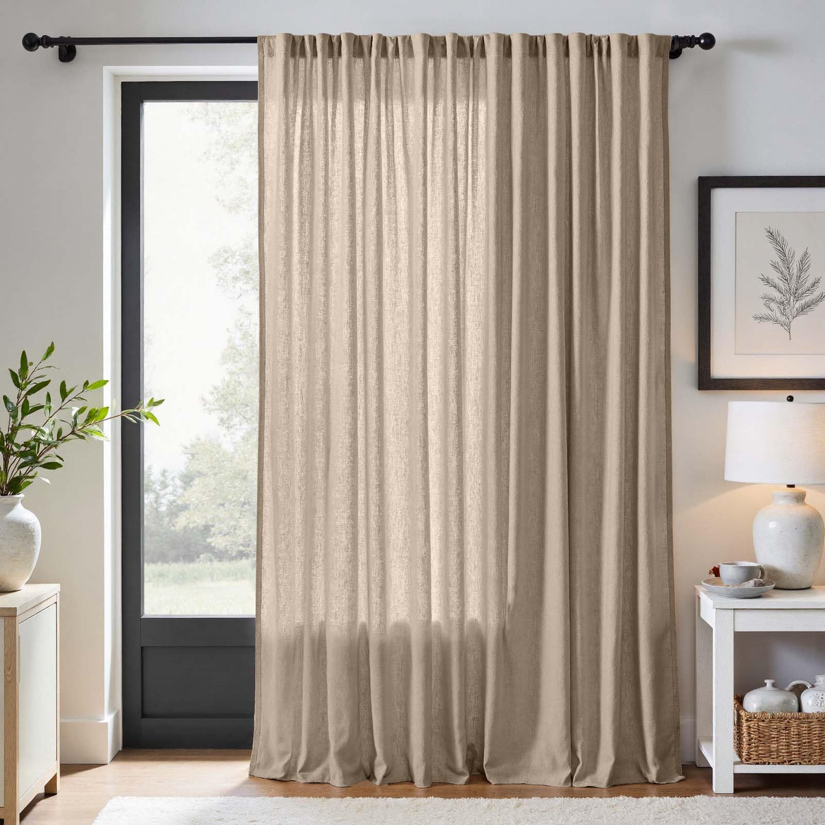 jinchan Linen Curtains Light Filtering Back Tab 50x96 Inch 2 Panels Beige