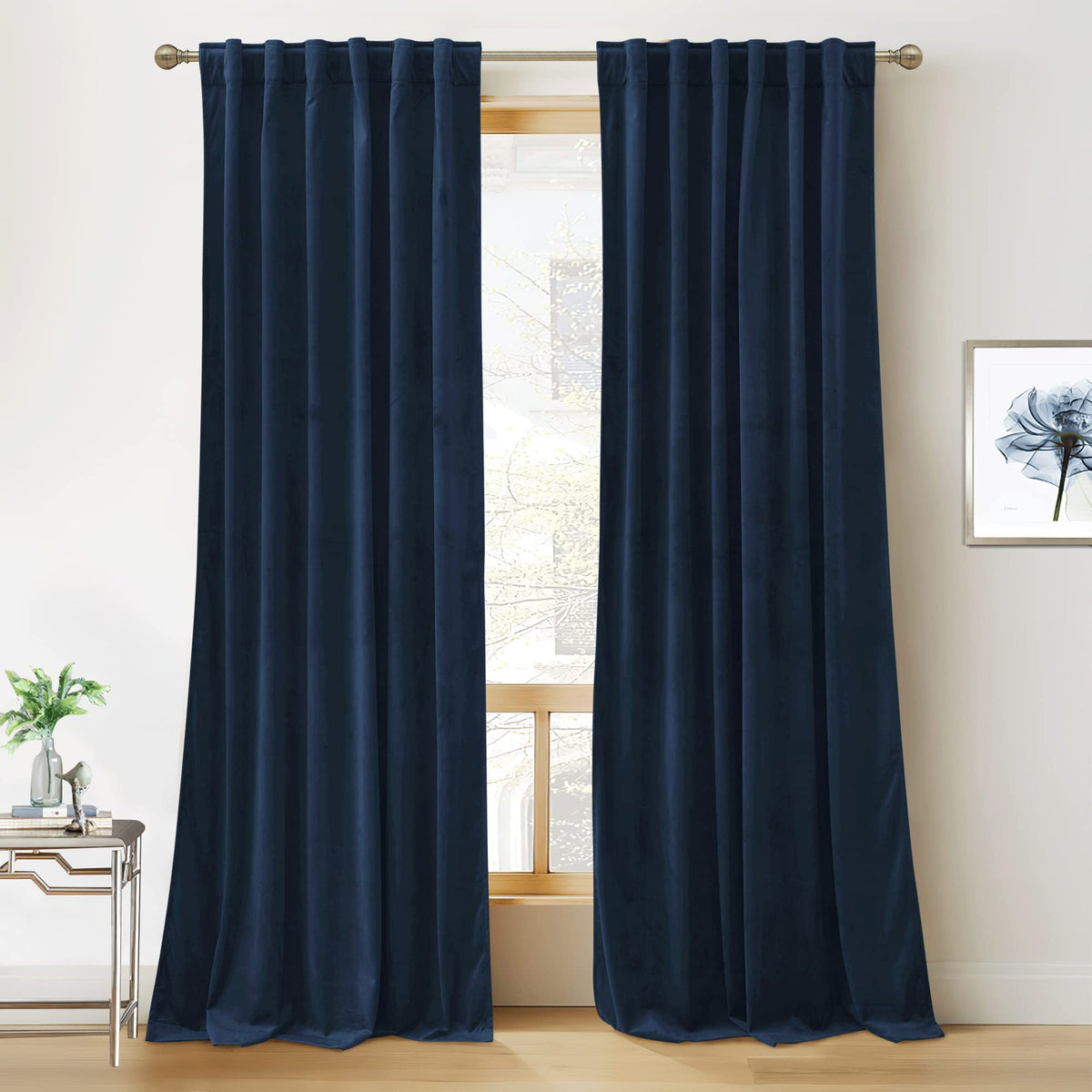 RYB HOME Blue Velvet Blackout Curtains for 84 inches Bedroom Living Room