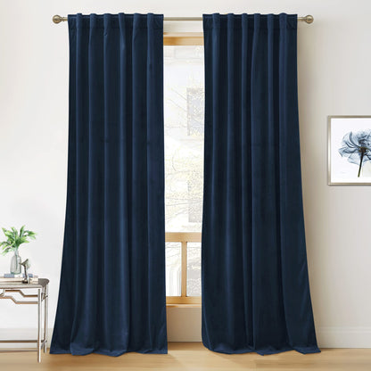 RYB HOME Blue Velvet Blackout Curtains for 84 inches Bedroom Living Room