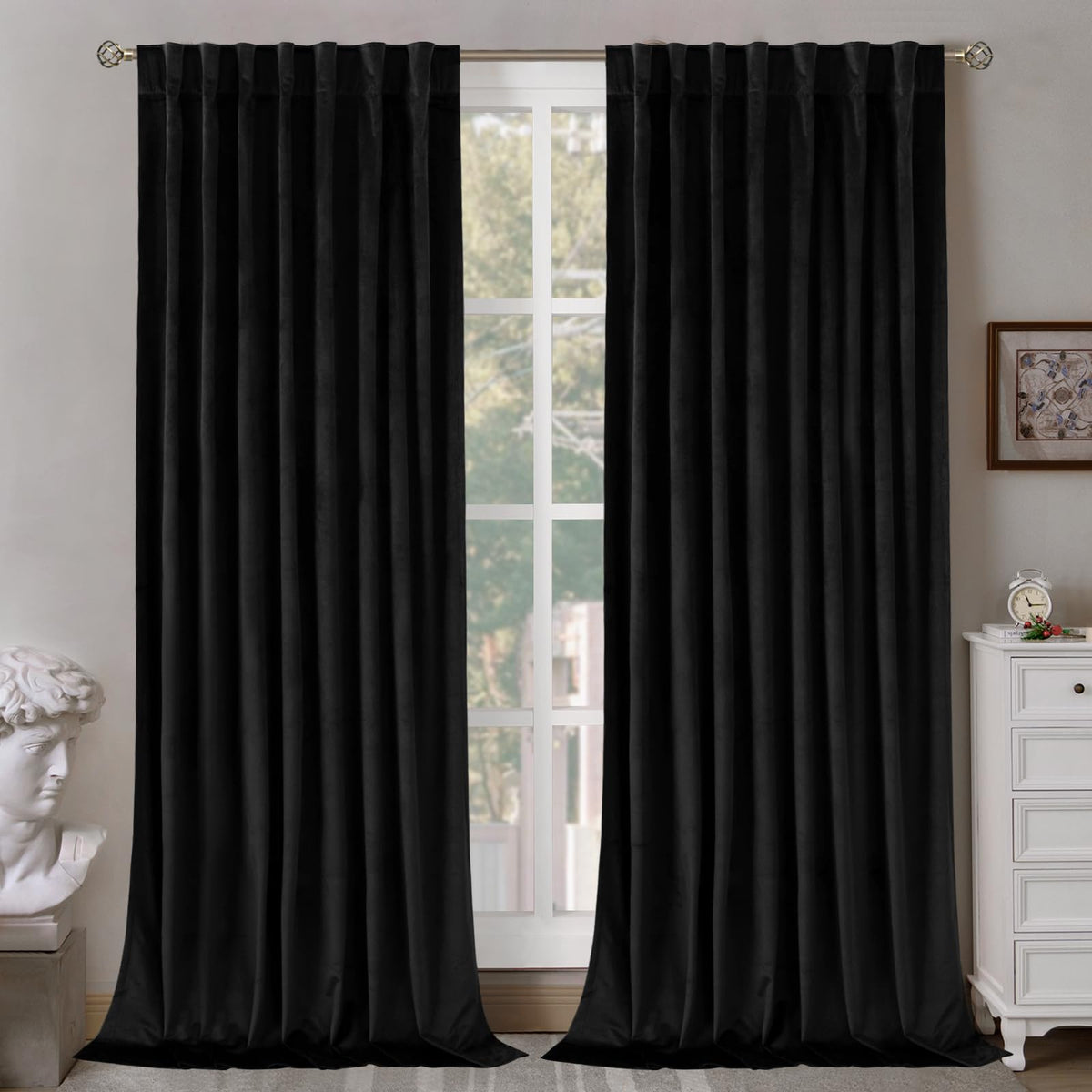 BGment Olive Green Velvet Blackout Curtains 52 x 84 Inch Length, 2 Panels