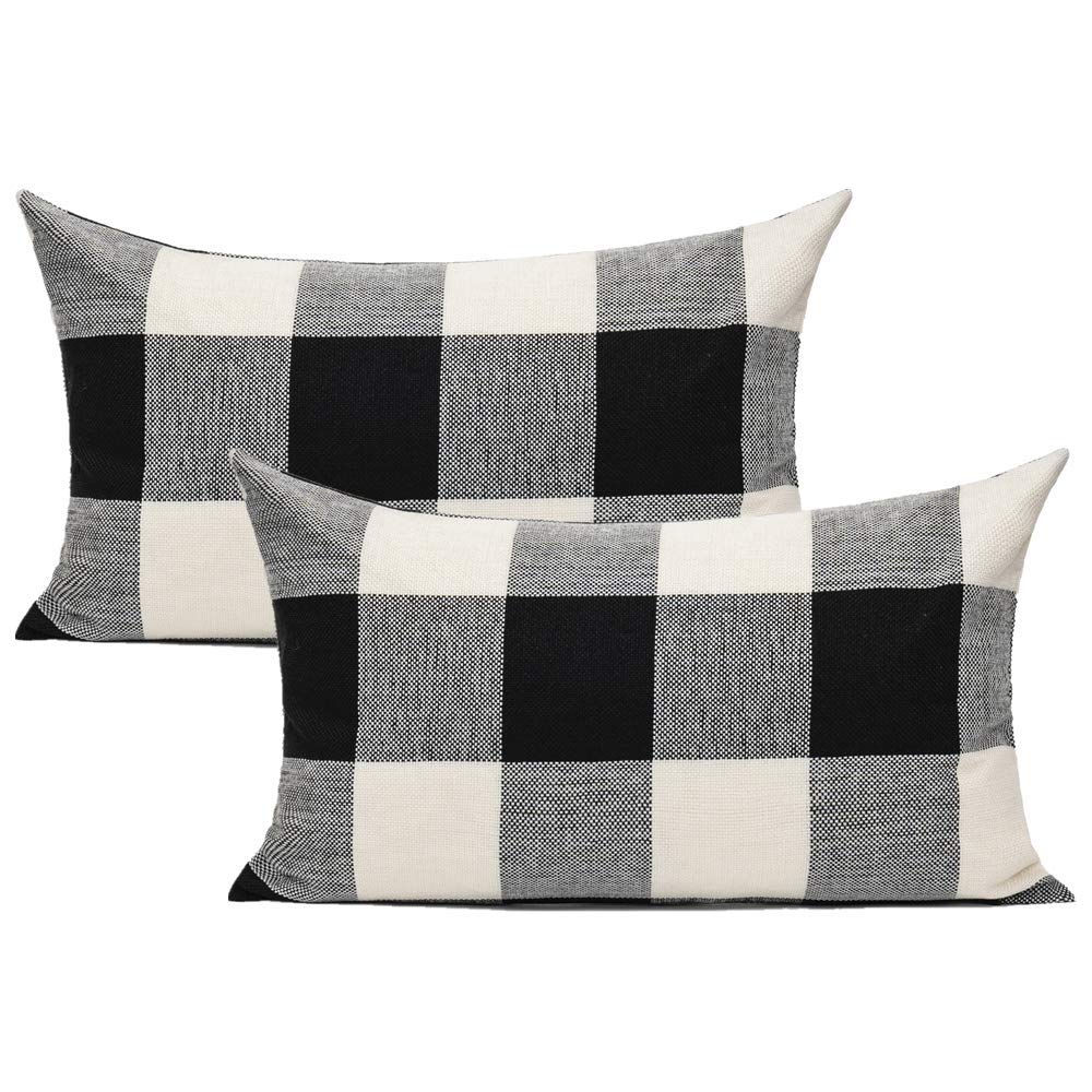 VAKADO Outdoor Plaid Throw Pillow Covers 18x18 Set of 2, Black & White