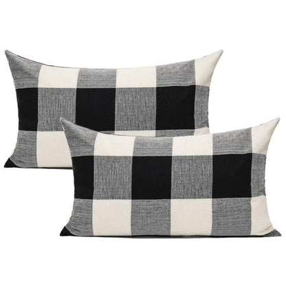 VAKADO Outdoor Plaid Throw Pillow Covers 18x18 Set of 2, Black & White