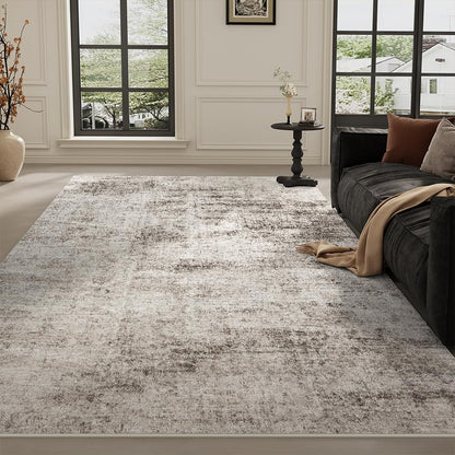 8x10 Pink Gray Washable Area Rug for Living Room, Vintage Print