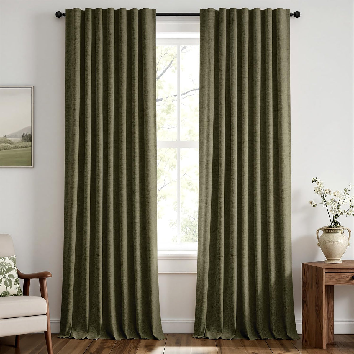 MIULEE 100% Blackout Linen Curtains for Bedroom 42 x 84 Inch Ivory 2 Panels