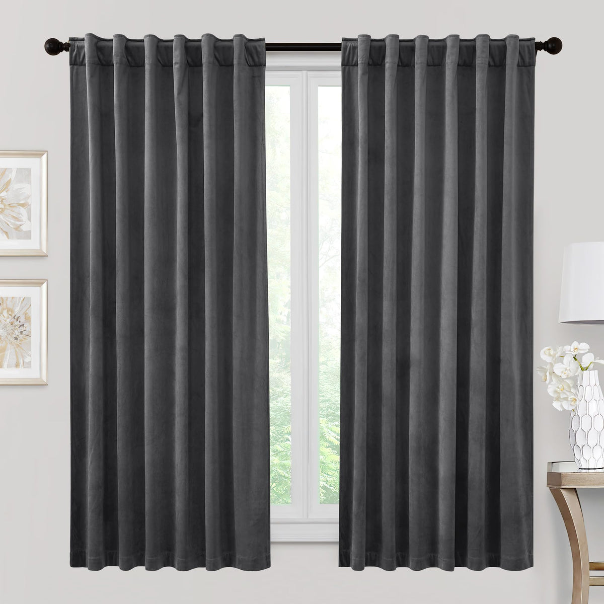 RYB HOME Blue Velvet Blackout Curtains for 84 inches Bedroom Living Room