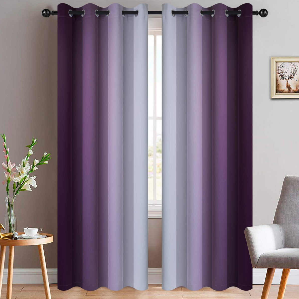 Yakamok Ombre Curtains Blue and Greyish White for Living Room,52Wx84L