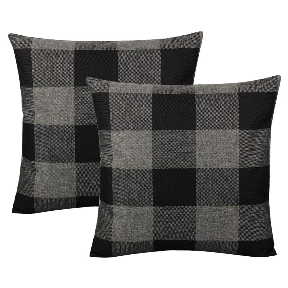 VAKADO Outdoor Plaid Throw Pillow Covers 18x18 Set of 2, Black & White