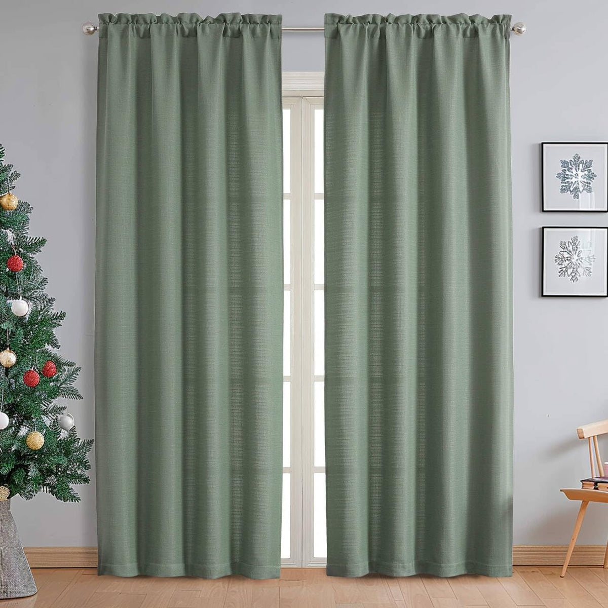 Chyhomenyc White Curtains 45 Inch Length 2 Panels, Faux Linen Textured