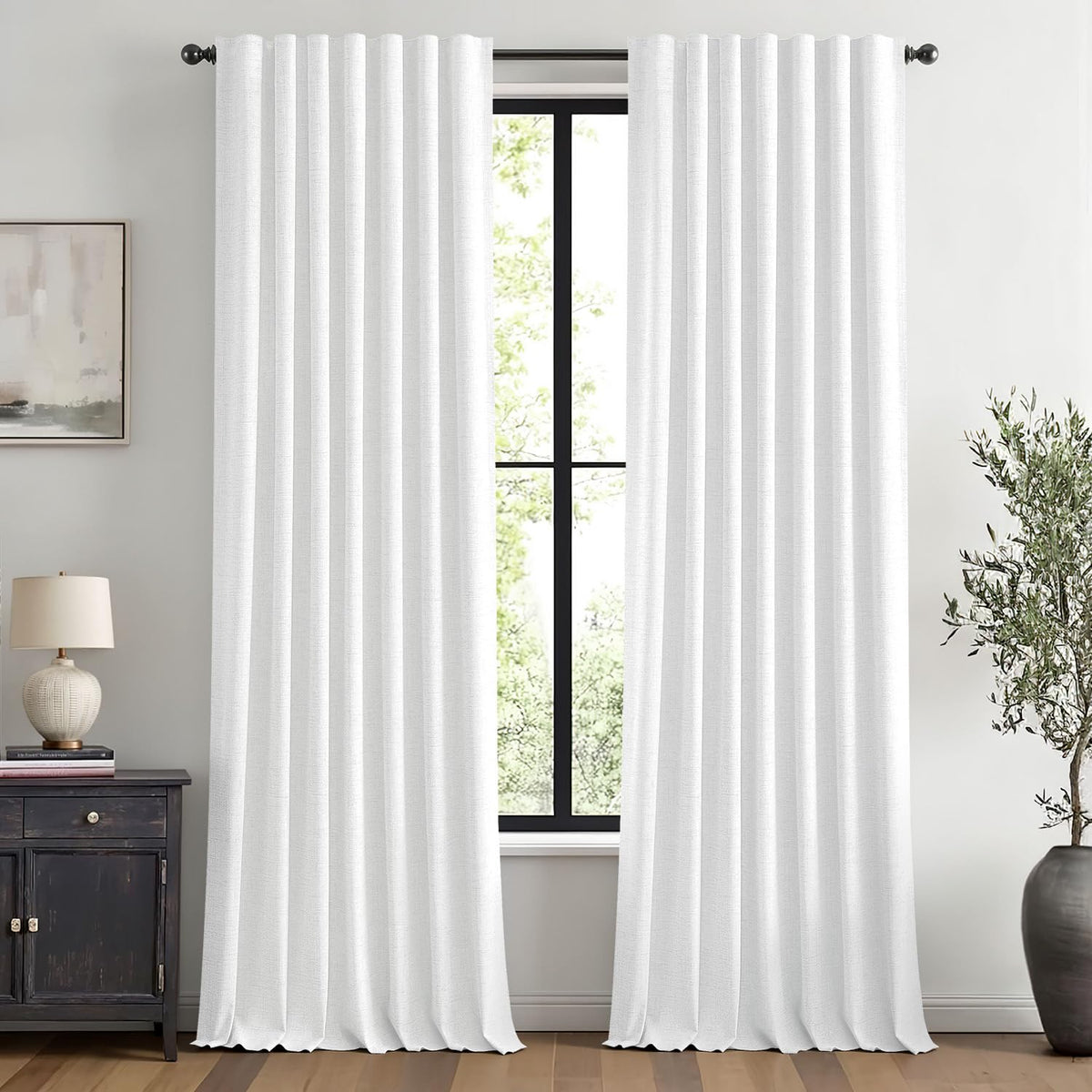 MIULEE 100% Blackout Linen Curtains for Bedroom 42 x 84 Inch Ivory 2 Panels