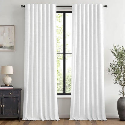 MIULEE 100% Blackout Linen Curtains for Bedroom 42 x 84 Inch Ivory 2 Panels
