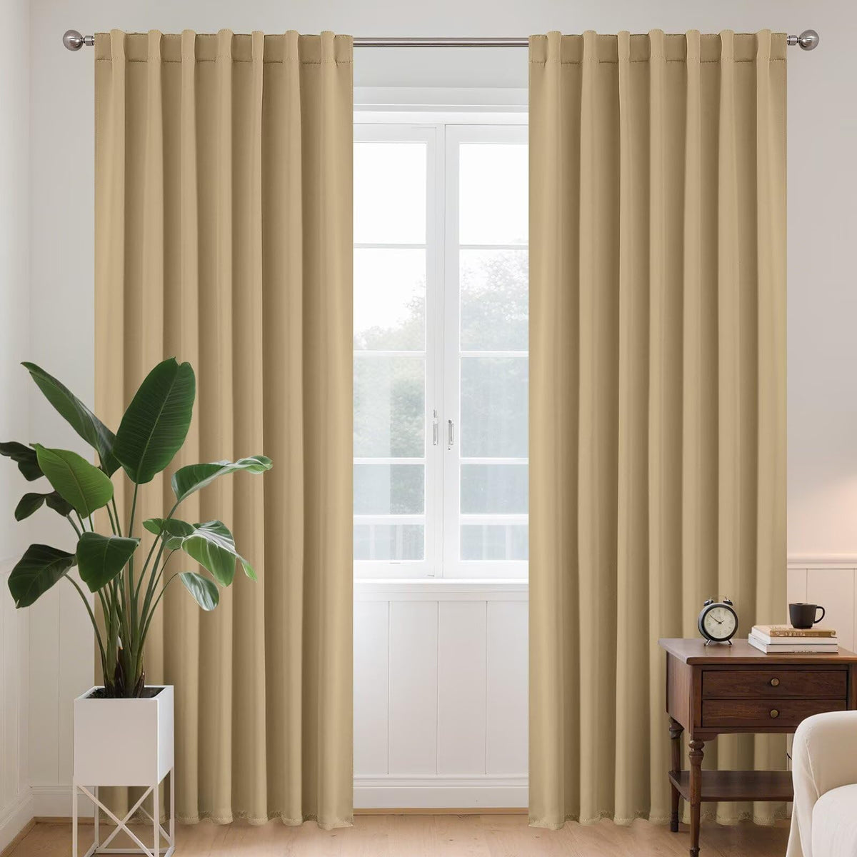 Joydeco Blackout Curtains for Bedroom, Black out curtains 96 inch long 2 Panels, Long Black Drapes with Rod Pocket Back Tab, Room Darkening Noise Reducing & Wrinkle-Free Drapes for Living Room Windows