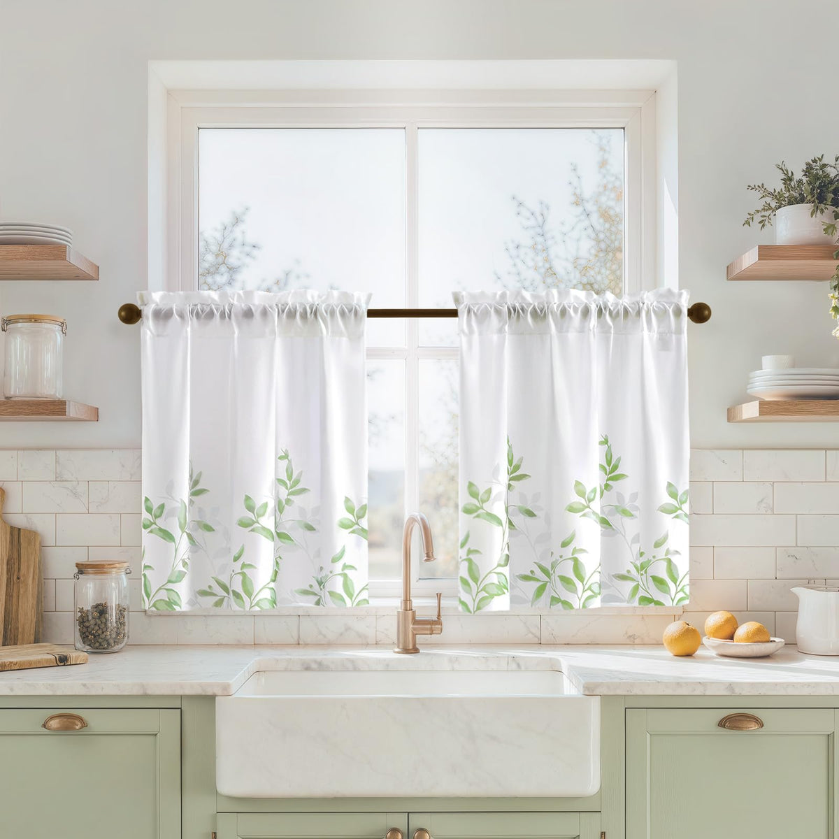 HOMEIDEAS Light Grey and White Privacy Sheer Curtains, 52X63 Inch, 2 Panels
