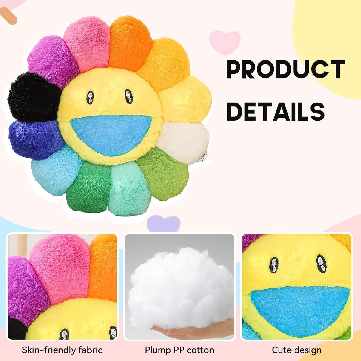 Flower Pillow, Cute Smiley Face Flower Shaped Throw Pillows 15.7In