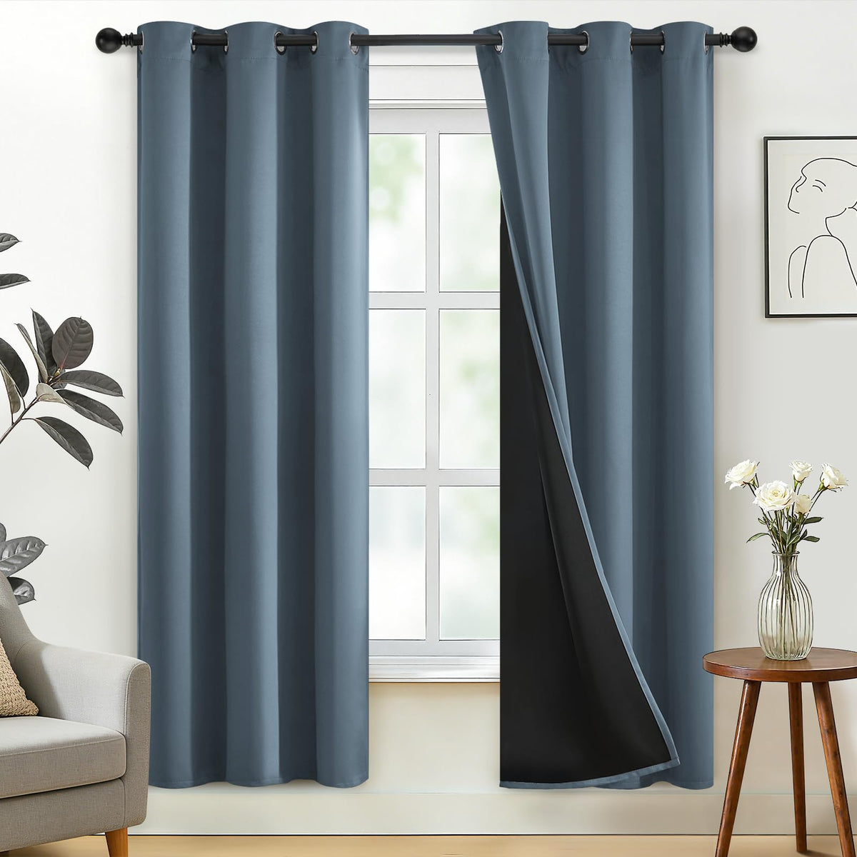 SimpleHome Cream 100% Blackout Curtains Room Darkening Living Room 84 Inch