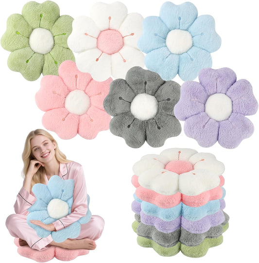 YEXEXINM 6 PCS Daisy Flower Shaped Throw Pillow, Cute Floor Cushion Seating Decorative Soft Plush 3D Floral Cushion for Couch, Bed, Sofa, Chair & Home Decor (Multicolored, 14 Inch)