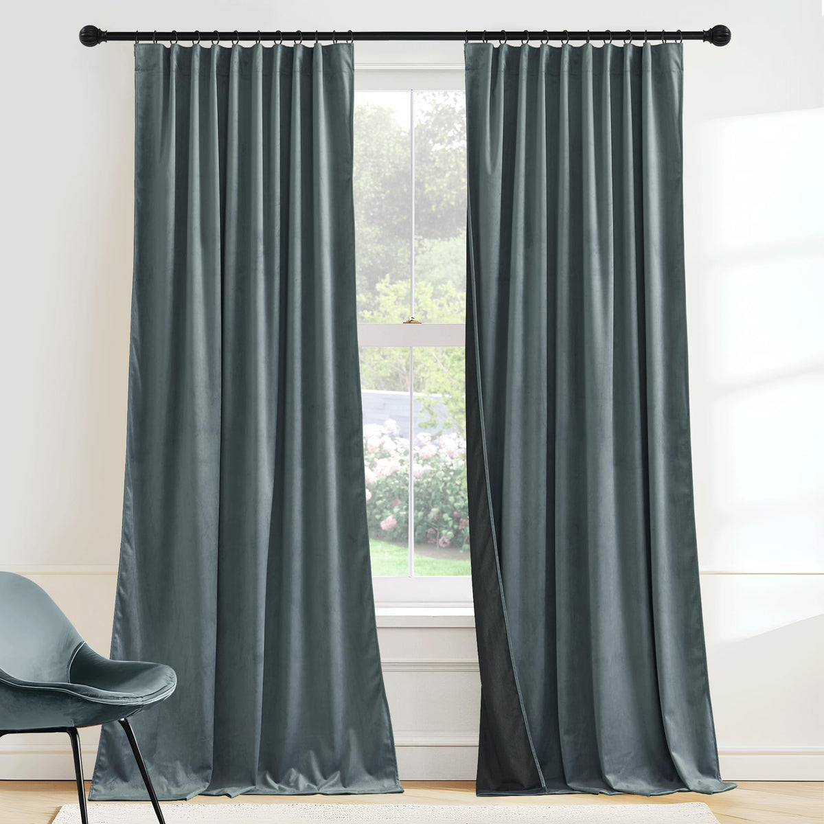 RYB HOME Sage Green Velvet Curtains 84 inches for Bedroom Living Room