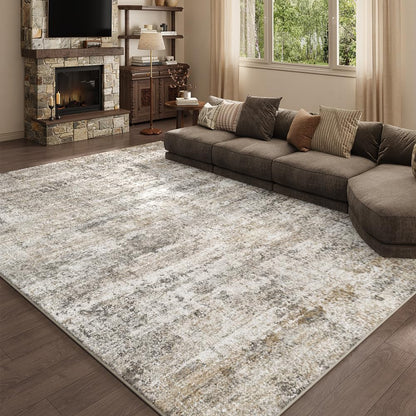 8x10 Pink Gray Washable Area Rug for Living Room, Vintage Print
